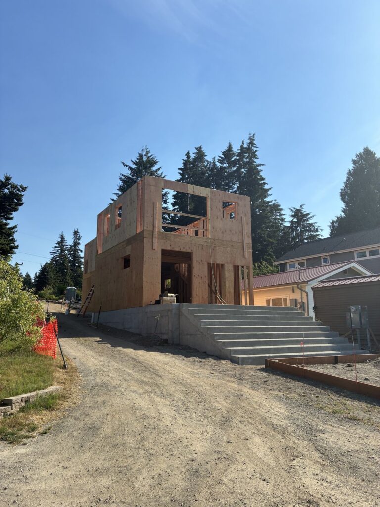 Framed structure of a new build in Poulsbo, WA