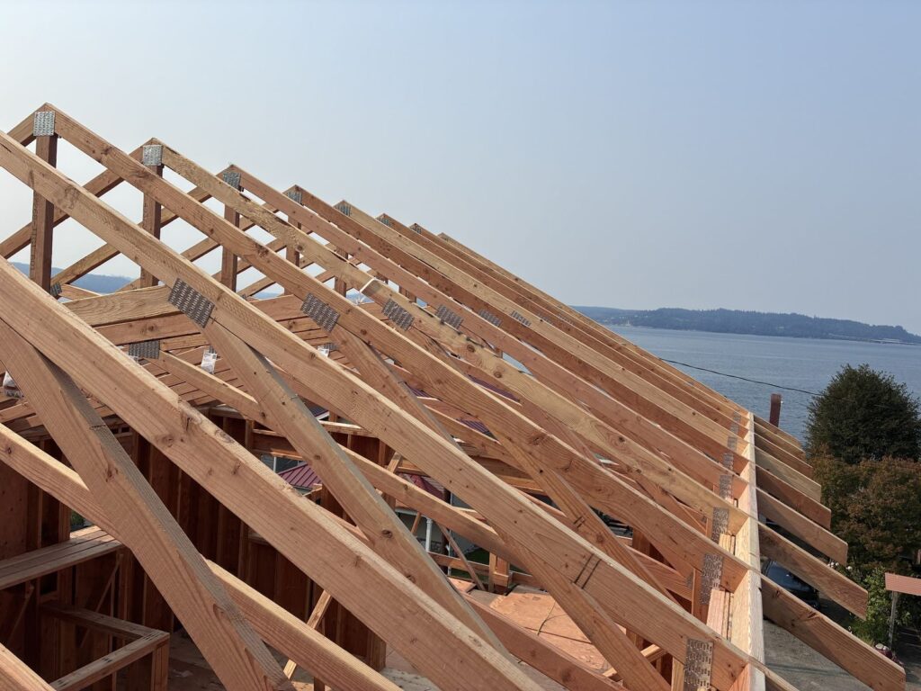 Roof trusses and blocking on a Poulsbo new build