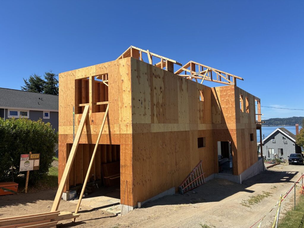 Roof trusses set on top of a Poulsbo new build
